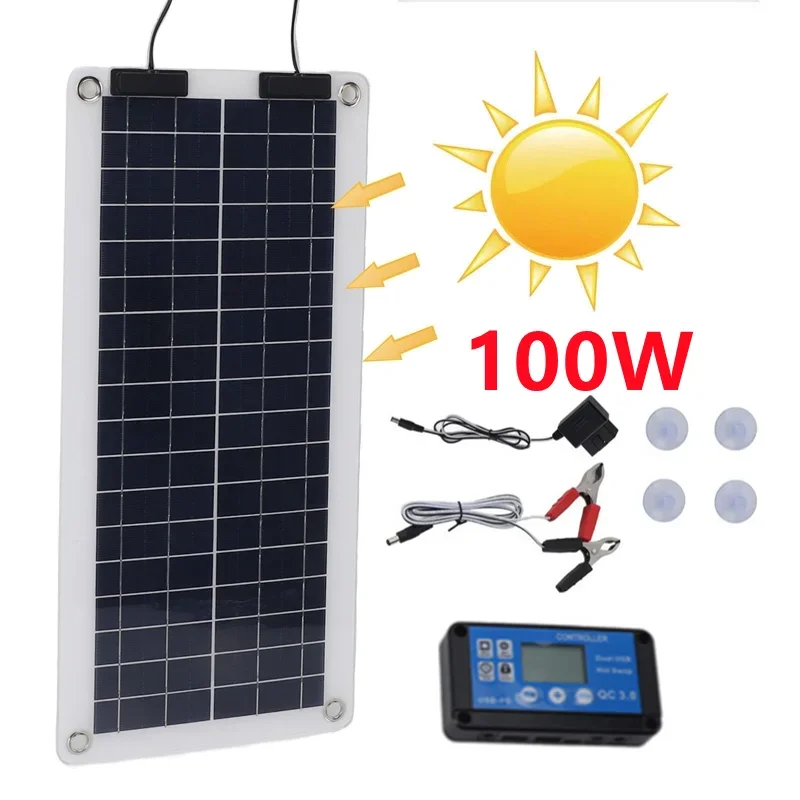 Renewable Energy Kits - 100W Solar Panel Charger Waterproof Trickle